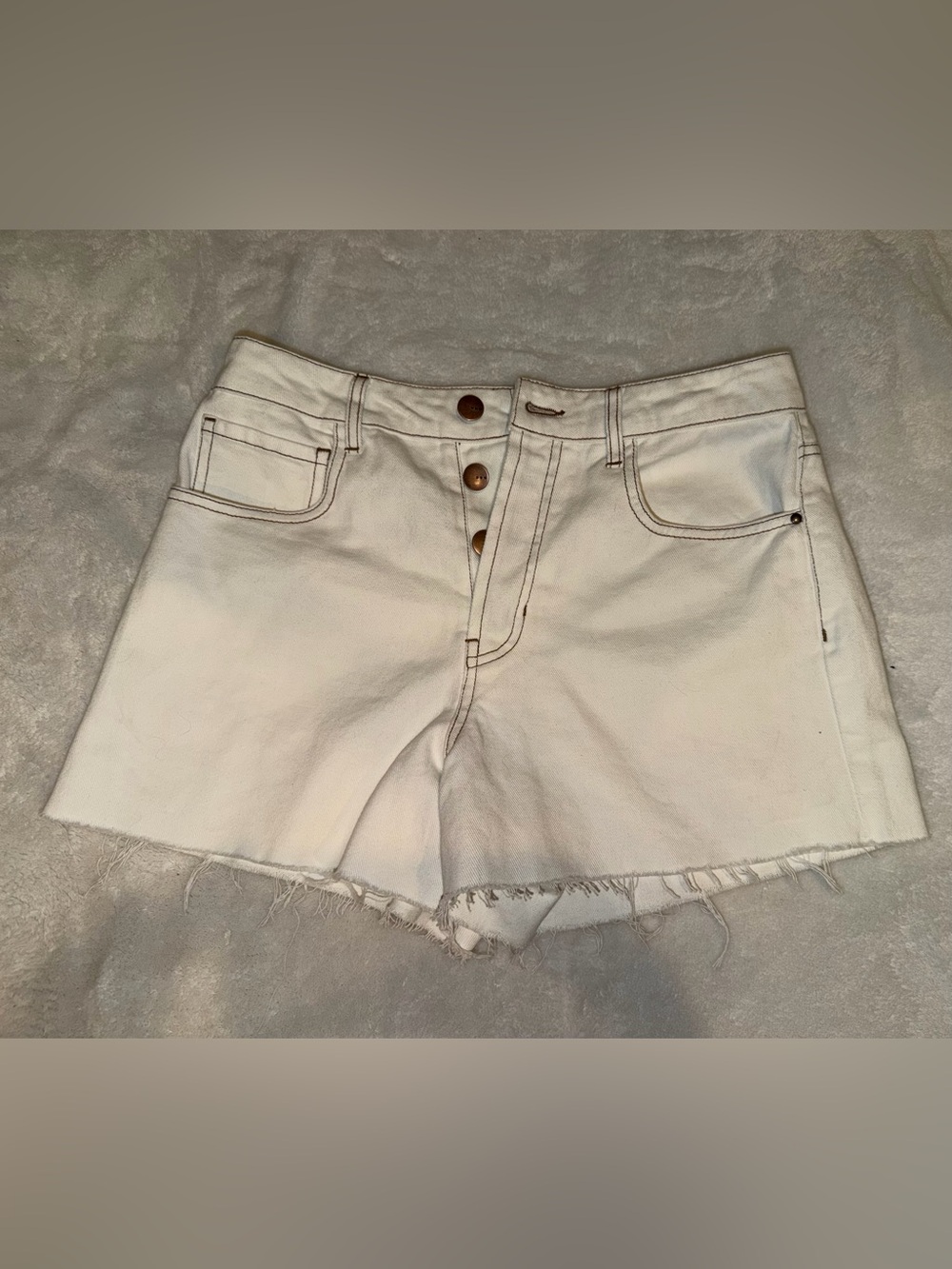 TGLA High-Rise Raw Hem White Denim Shorts